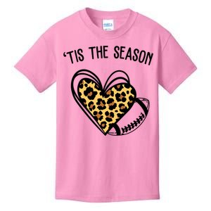 Tis The Season Football Leopard Heart Kids T-Shirt