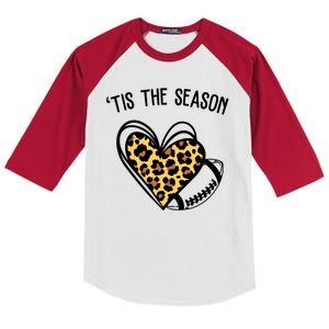 Tis The Season Football Leopard Heart Kids Colorblock Raglan Jersey