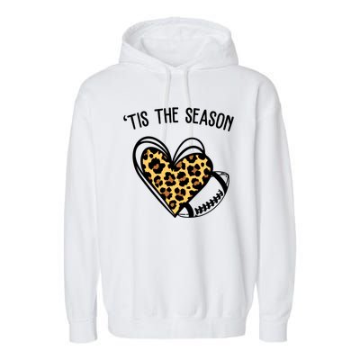 Tis The Season Football Leopard Heart Garment-Dyed Fleece Hoodie