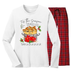 Tis The Season For Tamales Funny Mexican Christmas  Women's Long Sleeve Flannel Pajama Set 