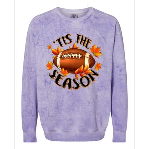 Tis The Season Pumpkin Leaf Fall Thanksgiving Football Colorblast Crewneck Sweatshirt