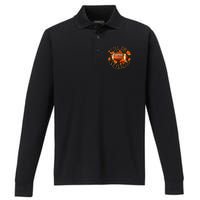 Tis The Season Pumpkin Leaf Fall Thanksgiving Football Performance Long Sleeve Polo