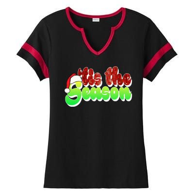 Tis The Season Santa Christmas Lover Retro Ladies Halftime Notch Neck Tee