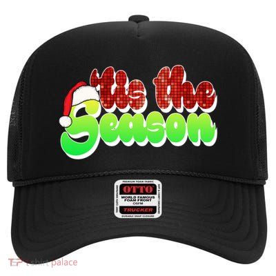 Tis The Season Santa Christmas Lover Retro High Crown Mesh Back Trucker Hat
