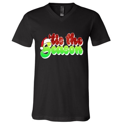 Tis The Season Santa Christmas Lover Retro V-Neck T-Shirt
