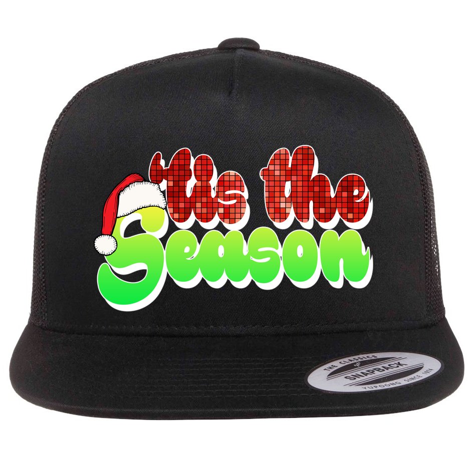 Tis The Season Santa Christmas Lover Retro Flat Bill Trucker Hat