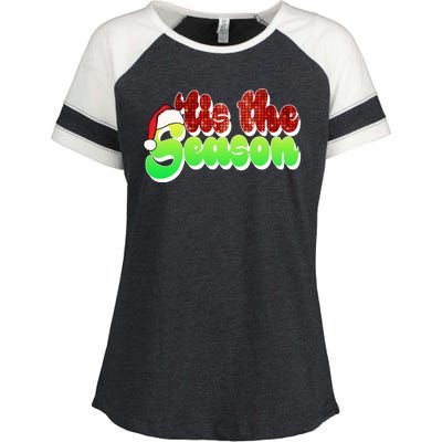 Tis The Season Santa Christmas Lover Retro Enza Ladies Jersey Colorblock Tee