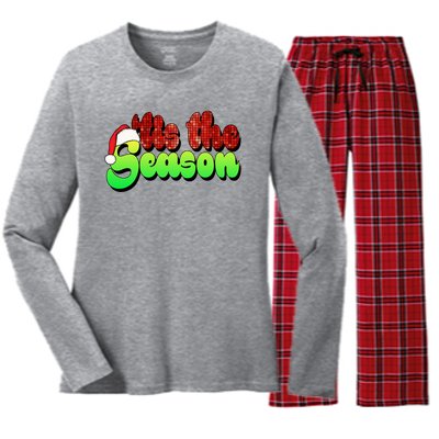 Tis The Season Santa Christmas Lover Retro Women's Long Sleeve Flannel Pajama Set 