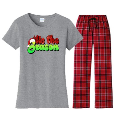 Tis The Season Santa Christmas Lover Retro Women's Flannel Pajama Set