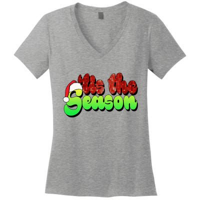 Tis The Season Santa Christmas Lover Retro Women's V-Neck T-Shirt