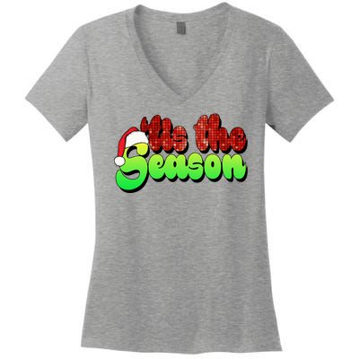 Tis The Season Santa Christmas Lover Retro Women's V-Neck T-Shirt