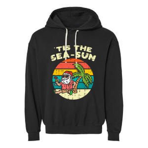 Tis The Sea Sun Santa Beach Summer Christmas In July Summer Garment-Dyed Fleece Hoodie