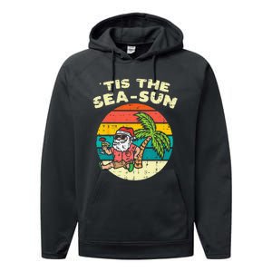 Tis The Sea Sun Santa Beach Summer Christmas In July Summer Performance Fleece Hoodie