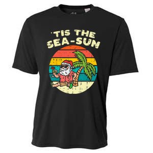 Tis The Sea Sun Santa Beach Summer Christmas In July Summer Cooling Performance Crew T-Shirt