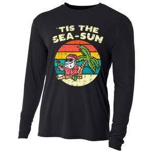 Tis The Sea Sun Santa Beach Summer Christmas In July Summer Cooling Performance Long Sleeve Crew