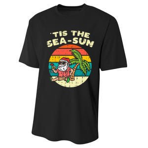 Tis The Sea Sun Santa Beach Summer Christmas In July Summer Performance Sprint T-Shirt