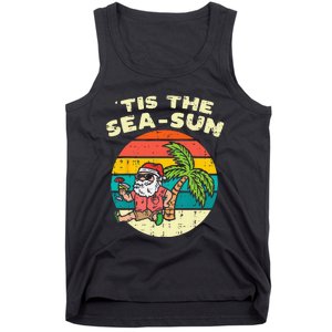 Tis The Sea Sun Santa Beach Summer Christmas In July Summer Tank Top