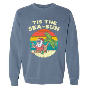 Tis The Sea Sun Santa Beach Summer Christmas In July Summer Garment-Dyed Sweatshirt