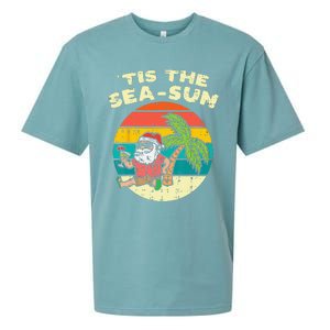 Tis The Sea Sun Santa Beach Summer Christmas In July Summer Sueded Cloud Jersey T-Shirt