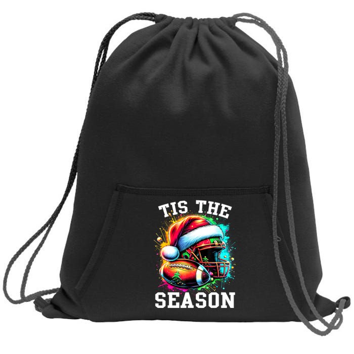 Tis The Season Football Mom Christmas Santa Hat Colorful Sweatshirt Cinch Pack Bag