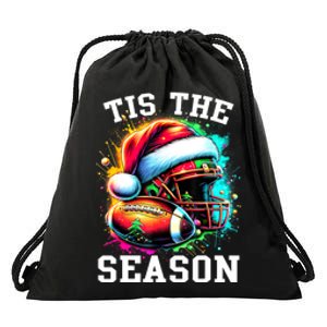 Tis The Season Football Mom Christmas Santa Hat Colorful Drawstring Bag