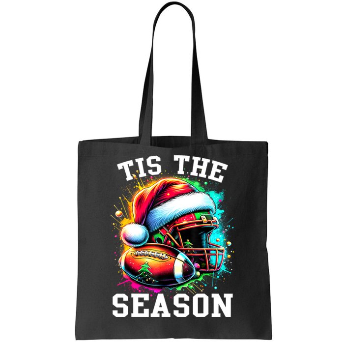 Tis The Season Football Mom Christmas Santa Hat Colorful Tote Bag