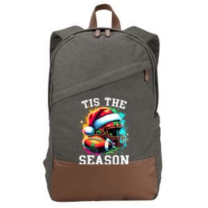 Tis The Season Football Mom Christmas Santa Hat Colorful Cotton Canvas Backpack