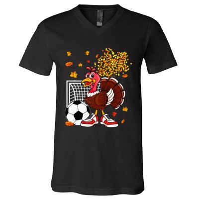 Thanksgiving Turkey Soccer Fanatic V-Neck T-Shirt