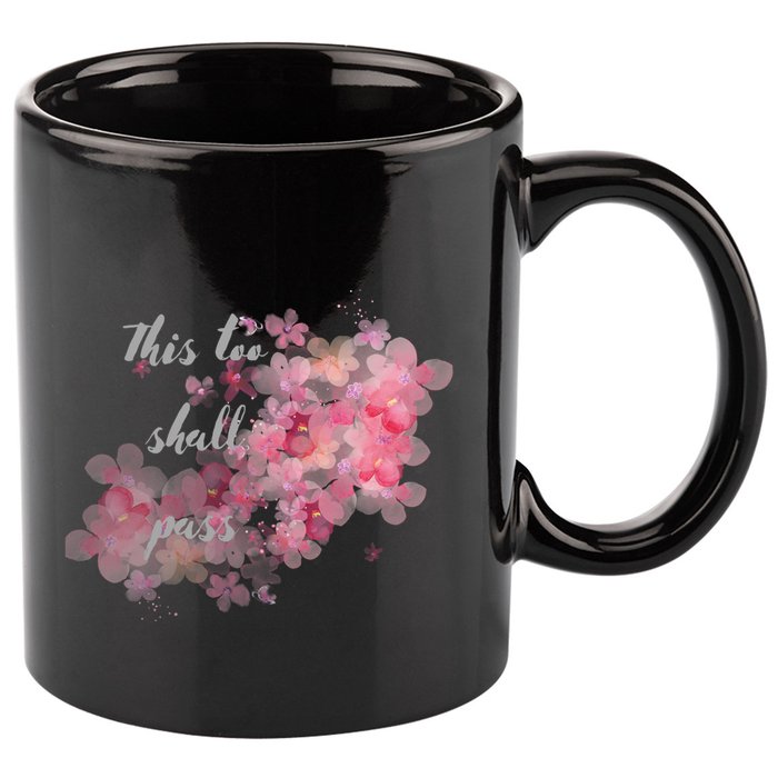 This Too Shall Pass Pink And Purple Floral Design Gift 11oz C Handle Ceramic Mug