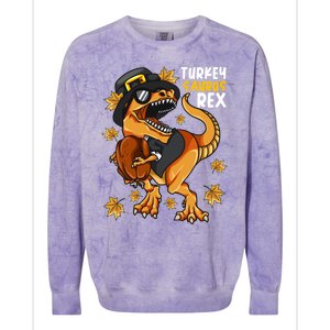 Thanksgiving Turkey Saurus T Rex Dinosaur Funny Gift Colorblast Crewneck Sweatshirt