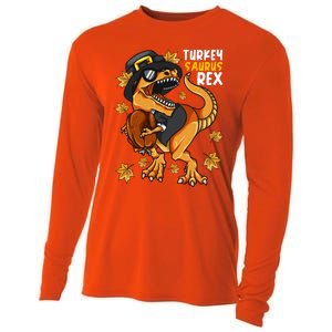 Thanksgiving Turkey Saurus T Rex Dinosaur Funny Gift Cooling Performance Long Sleeve Crew