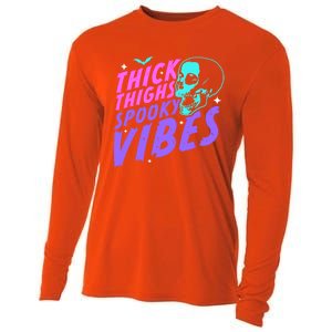 Thick Thighs Spooky Vibes Funny Halloween Skull Pastel Goth Gift Cooling Performance Long Sleeve Crew