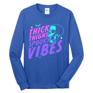 Thick Thighs Spooky Vibes Funny Halloween Skull Pastel Goth Gift Tall Long Sleeve T-Shirt