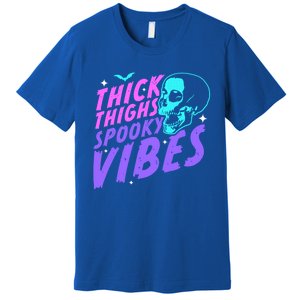 Thick Thighs Spooky Vibes Funny Halloween Skull Pastel Goth Gift Premium T-Shirt