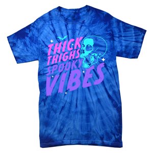 Thick Thighs Spooky Vibes Funny Halloween Skull Pastel Goth Gift Tie-Dye T-Shirt