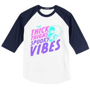 Thick Thighs Spooky Vibes Funny Halloween Skull Pastel Goth Gift Baseball Sleeve Shirt