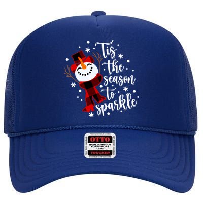 Tis The Season To Let Is Snow Cute Christmas Holiday Gift High Crown Mesh Back Trucker Hat