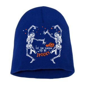 Tis The Season To Be Spooky Fall Halloween Dancing Skeleton Gift Short Acrylic Beanie