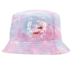 Tis The Season To Be Spooky Fall Halloween Dancing Skeleton Gift Tie-Dyed Bucket Hat