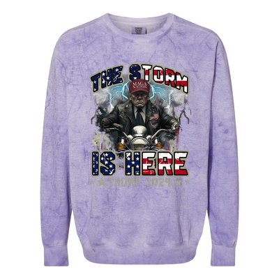 The Trump Storm Is Here Donald Trump 2024 Colorblast Crewneck Sweatshirt