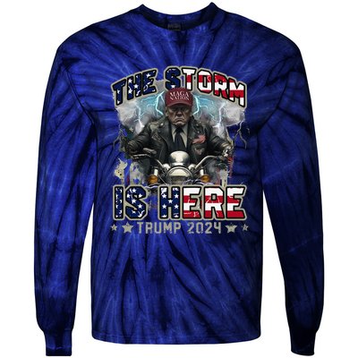 The Trump Storm Is Here Donald Trump 2024 Tie-Dye Long Sleeve Shirt