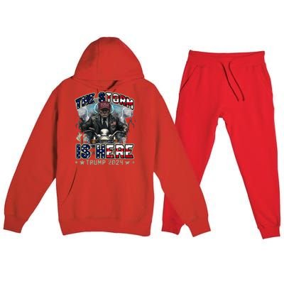 The Trump Storm Is Here Donald Trump 2024 Premium Hooded Sweatsuit Set