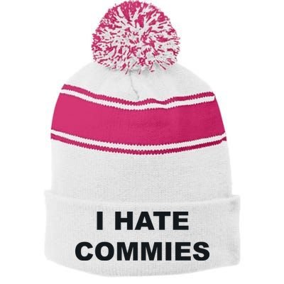 Top That Says Hate Commies Anti Commie Communism Sucks Stripe Pom Pom Beanie