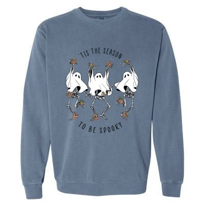 Tis The Season To Be Spooky Skeleton Dancing Halloween Fall Cool Gift Garment-Dyed Sweatshirt