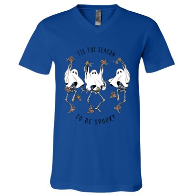 Tis The Season To Be Spooky Skeleton Dancing Halloween Fall Cool Gift V-Neck T-Shirt