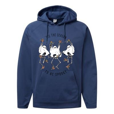 Tis The Season To Be Spooky Skeleton Dancing Halloween Fall Cool Gift Performance Fleece Hoodie