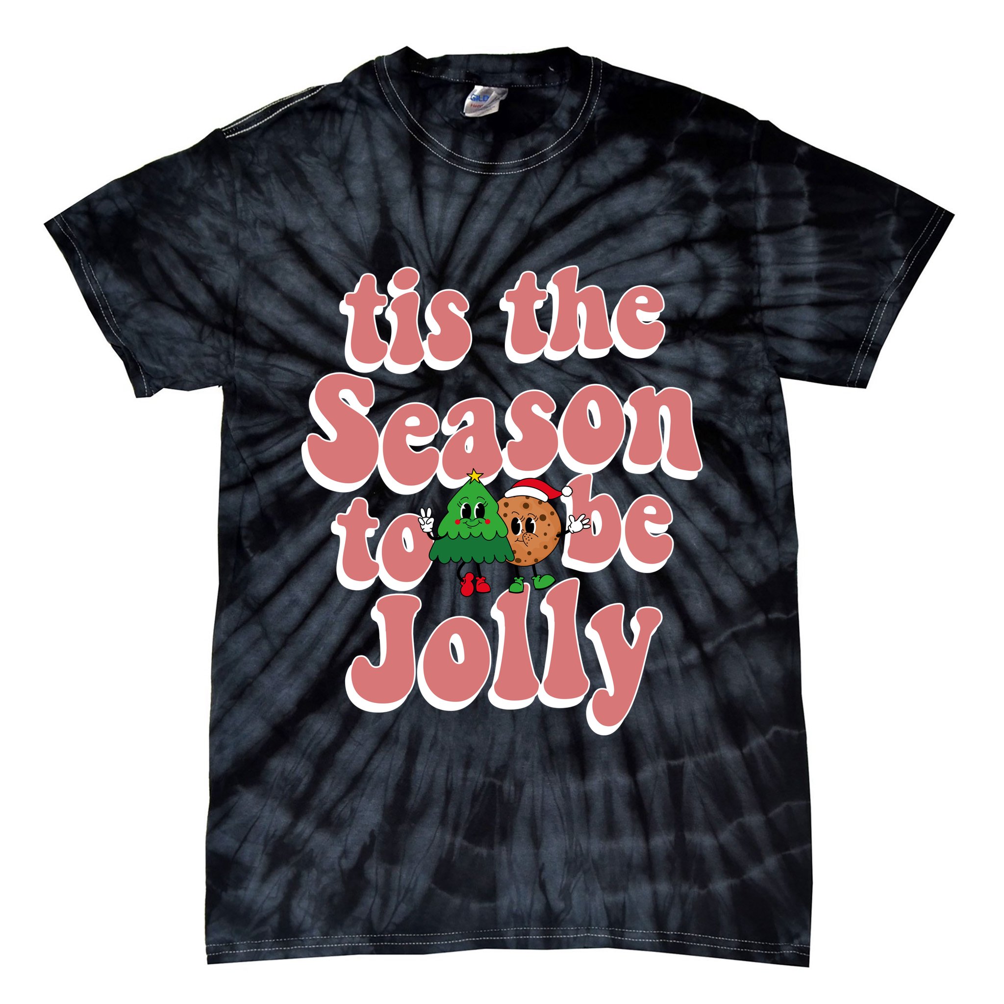 Tis The Season To Be Jolly Cookie Tree Christmas Retro Tie-Dye T-Shirt
