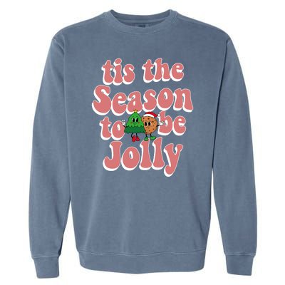 Tis The Season To Be Jolly Cookie Tree Christmas Retro Garment-Dyed Sweatshirt