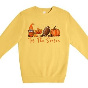 Tis The Season Pumpkin Leaf Latte Fall Thanksgiving Football Gift Premium Crewneck Sweatshirt