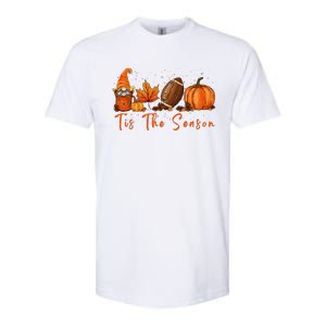 Tis The Season Pumpkin Leaf Latte Fall Thanksgiving Football Gift Softstyle CVC T-Shirt